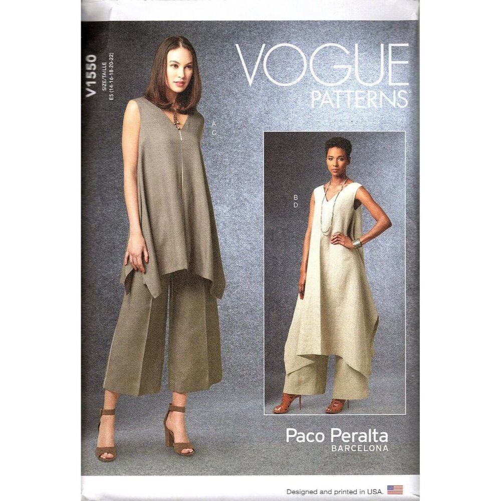 Vogue V1550 Misses 14 to 22 Paco Peralta Tunics and Pants Uncut Sewing Pattern